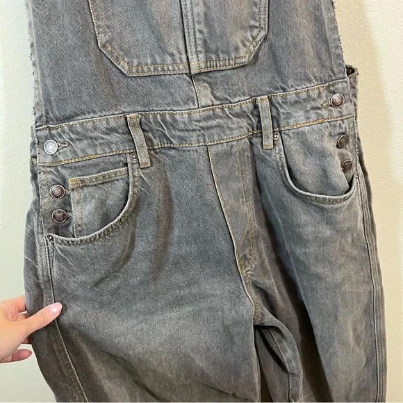 NWT Free People Gray Wide-Leg Denim Overalls - Picture 5 of 13